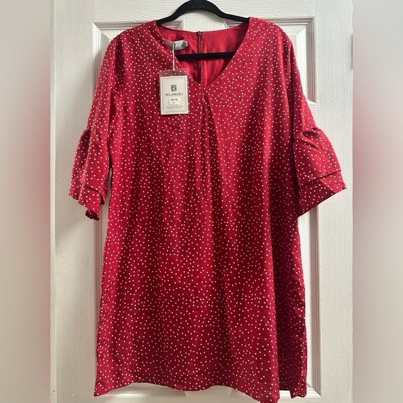 NWT Red And White Dress With Bell Sleeves Size Large - Picture 2 of 9